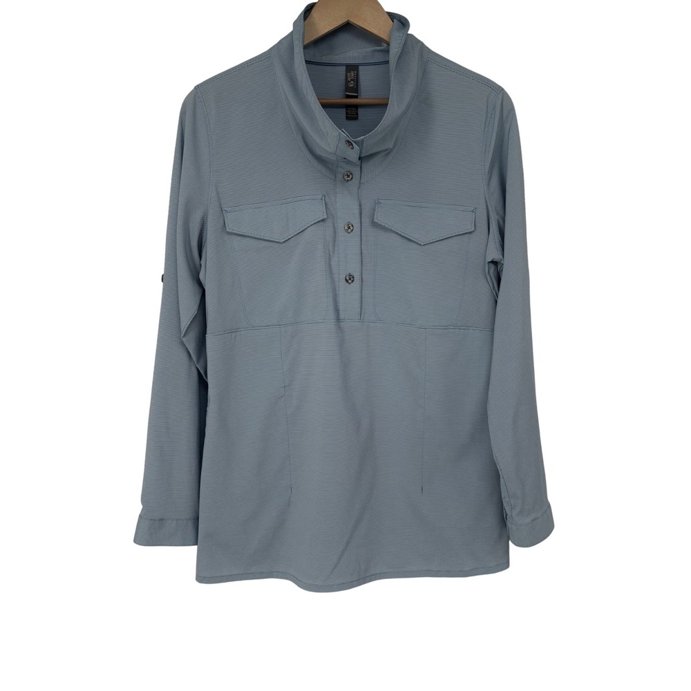 Mountain Hardwear Womens Blue Micro Stripe Technical Roll Tab Pullover Top M